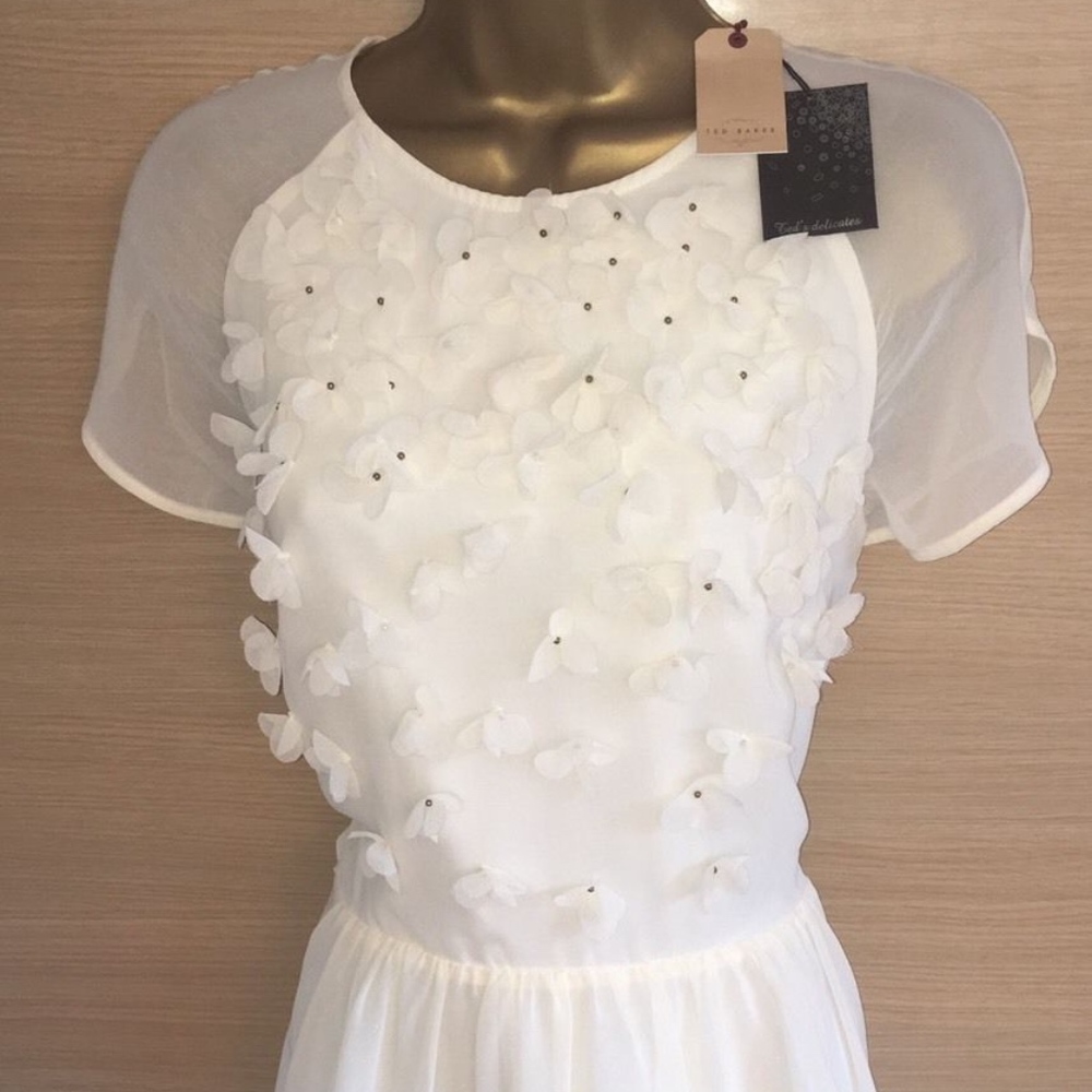 TED BAKER Floral Applique Sheer Daisy Dress UK10